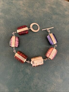 Morgan Dane colorific glass bracelet 7 inches. Toggle clasp,  sterling silver.
